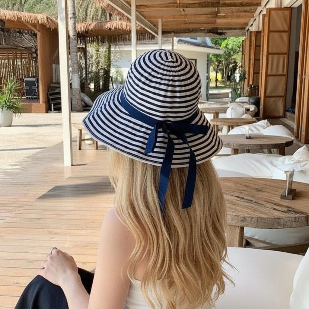 Anna-Kaci Womens Striped Sun Hat Wide Brim Summer Beach Bow Tie Lightweight Packable
