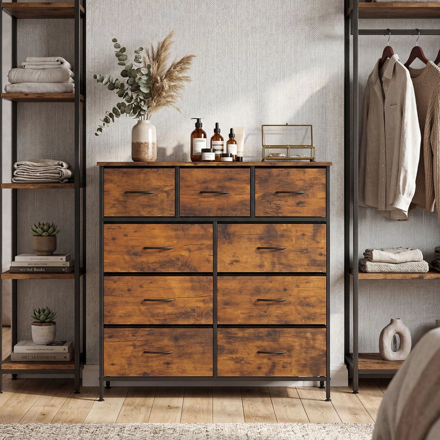 SlickBlue 9-Drawer Fabric Storage Cabinet with Wood Countertop