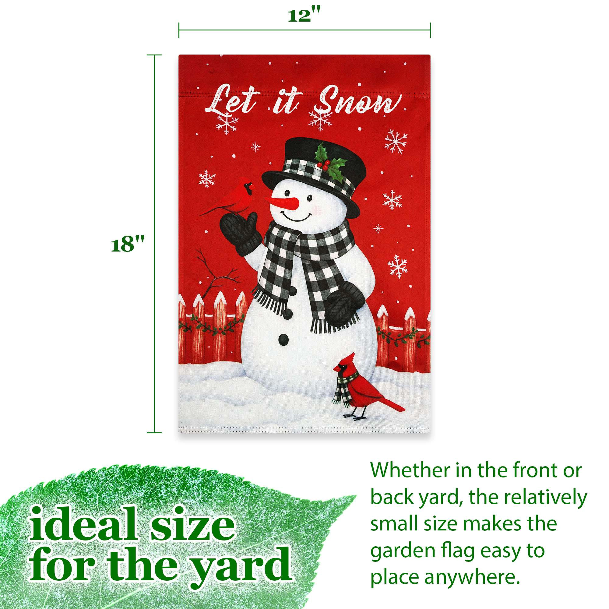 G128 Let It Snow Snowman and Cardinal Double-Sided Garden Flag 12x18