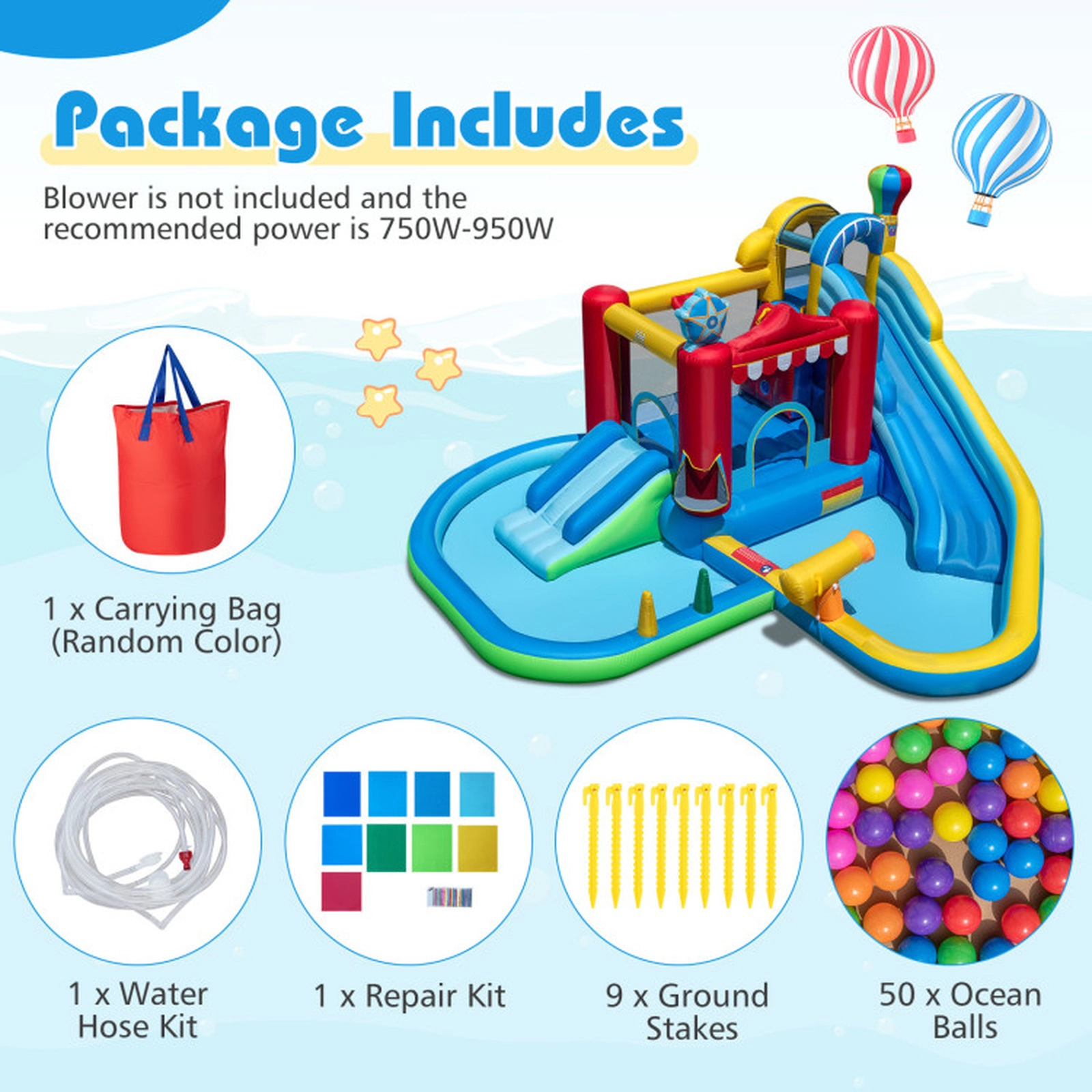SUGIFT Inflatable Water Park with Splash Pool Water Cannon and Bounce House 200-lb Capacity Ages 3-12 Multi-Color