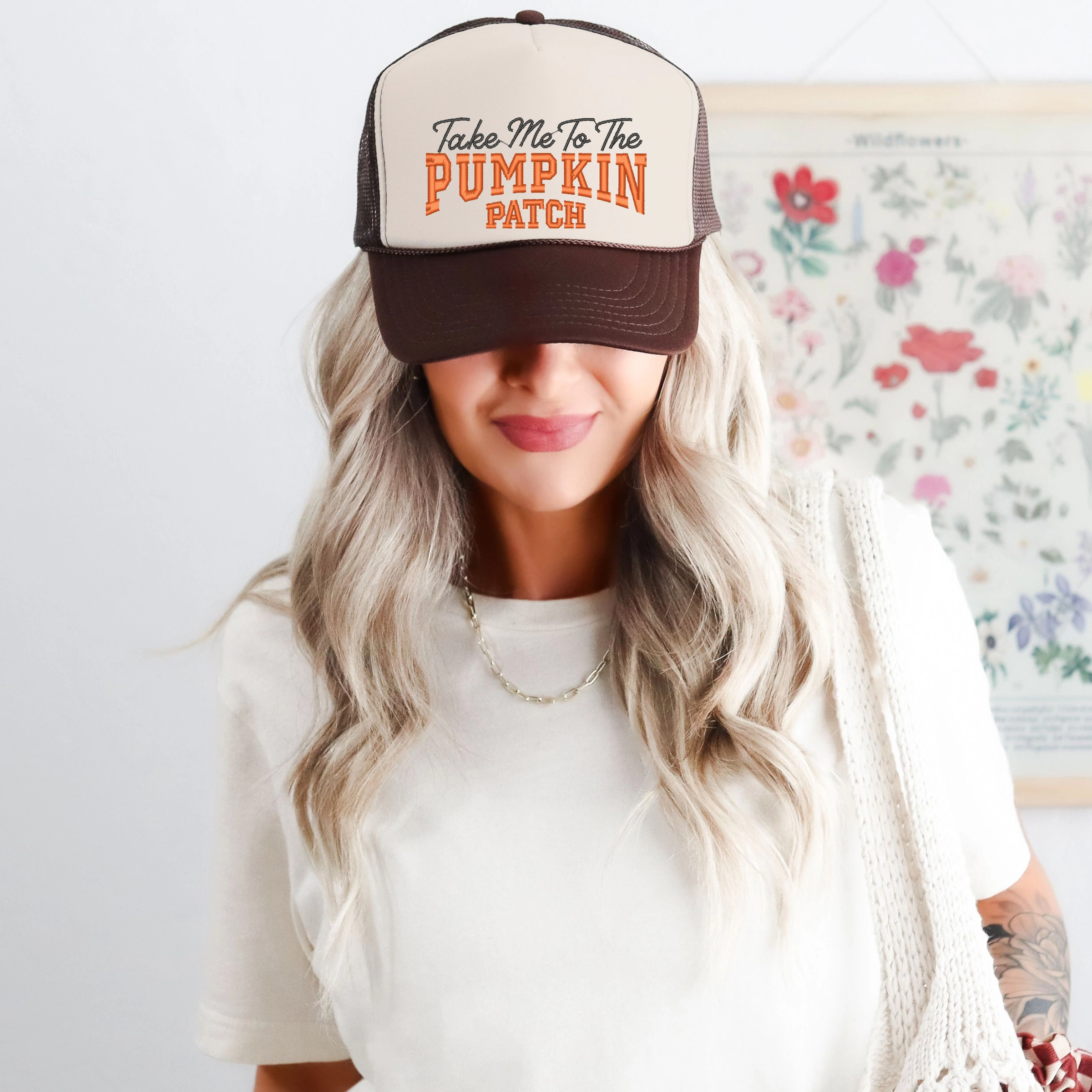 Simply Sage Market - Women's Graphic Foam Trucker Hat Embroidered Take Me To The Pumpkin Patch