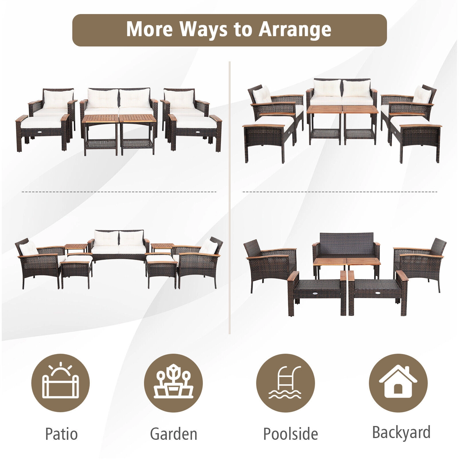 LJG 7 Pieces Patio Rattan Cushioned Conversation Furniture Set
