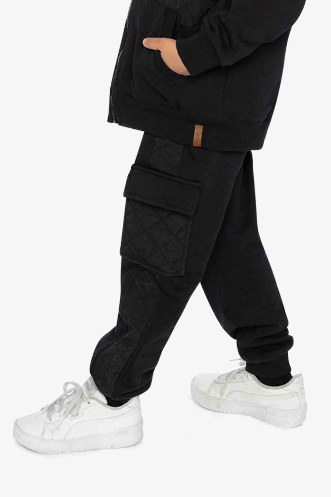 Deux par Boys Fleece Bi-Material Quilted Cargo Sweatpants with Pockets