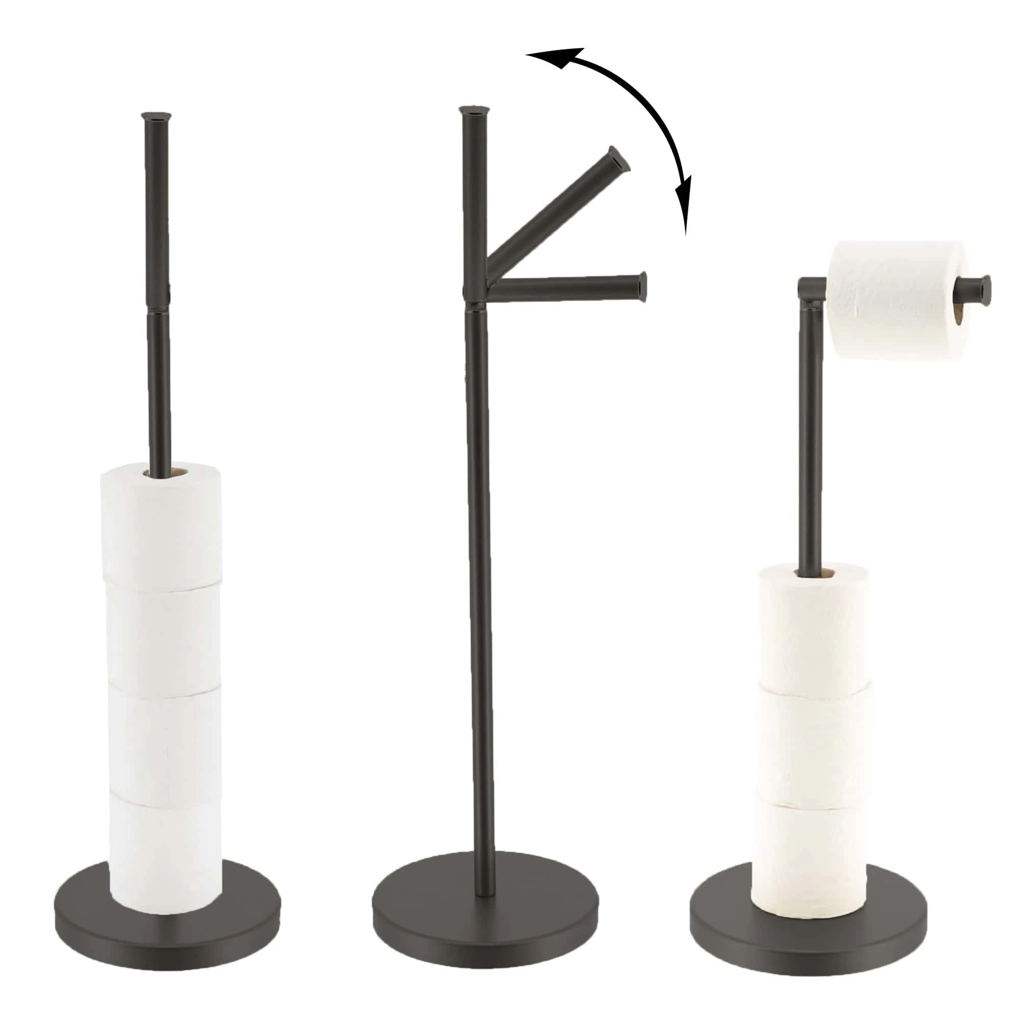 Evideco French Home Goods Freestanding Metal Toilet Paper Holder - Folding Arm, Weighted Base, 22" High