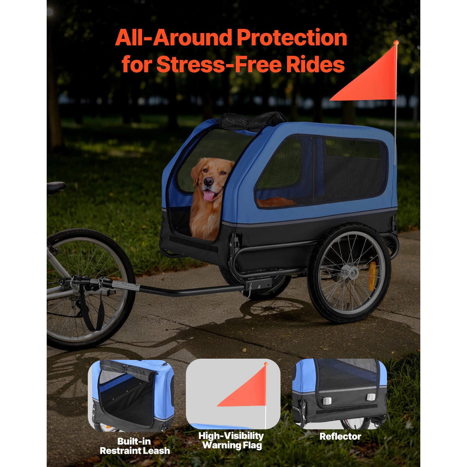 HONGGE Foldable Dog Bike Trailer for Medium to Large Dogs, Supports up to 88 lbs, Fits 22-28 in Bicycle Wheels