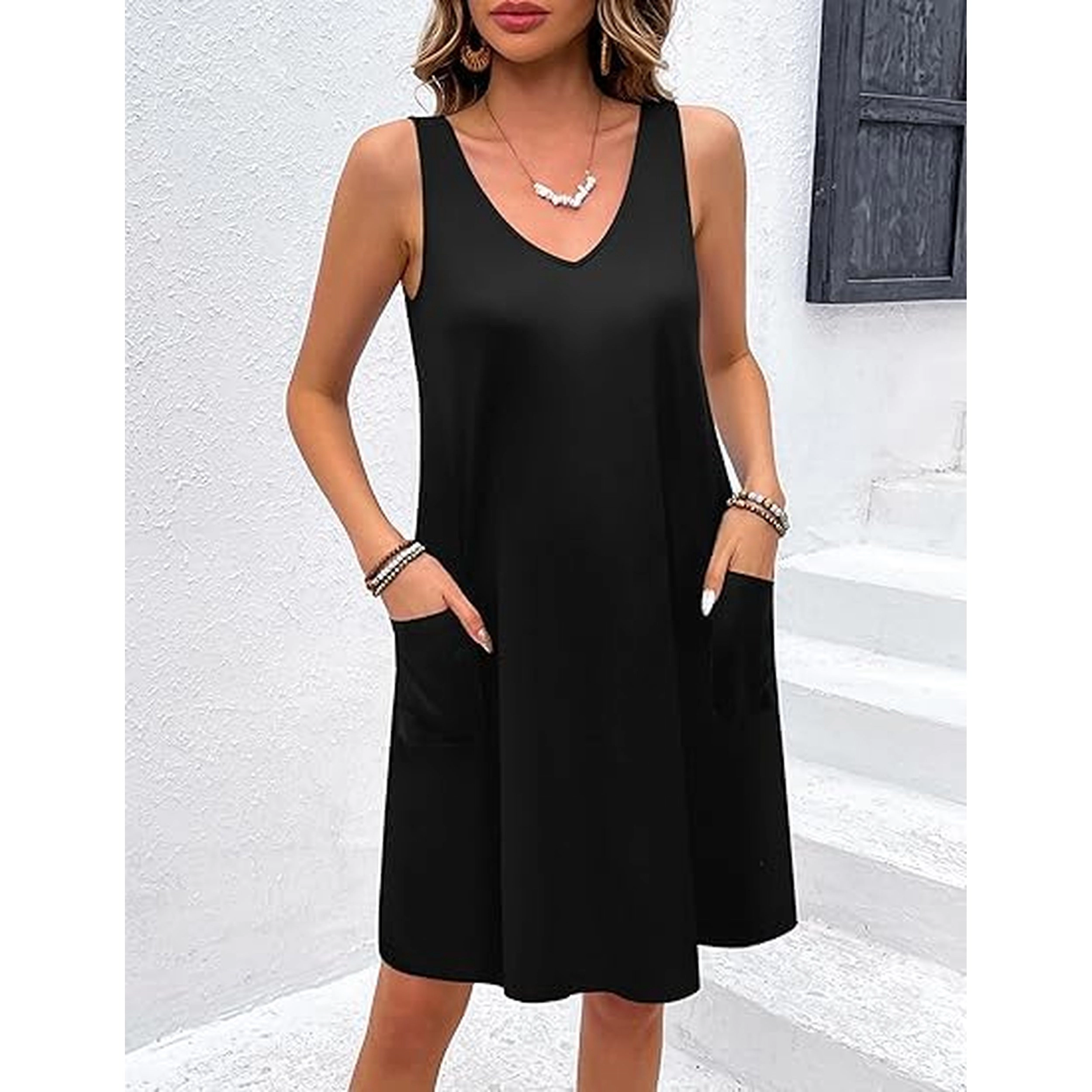 Ekouaer Women Nightgown Sleeveless Nightshirt V Neck Chemise Soft Print Night Dress Sleepwear