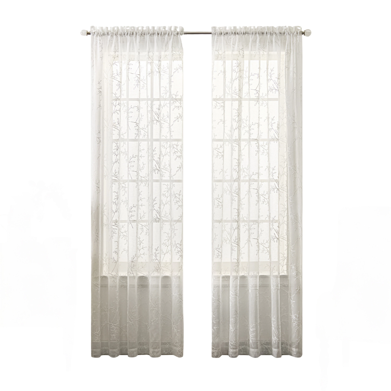 Ellis Curtain Chatham 100% Polyester Embroidered Sheer Rod Pocket Curtain Panel 52" x 63" White
