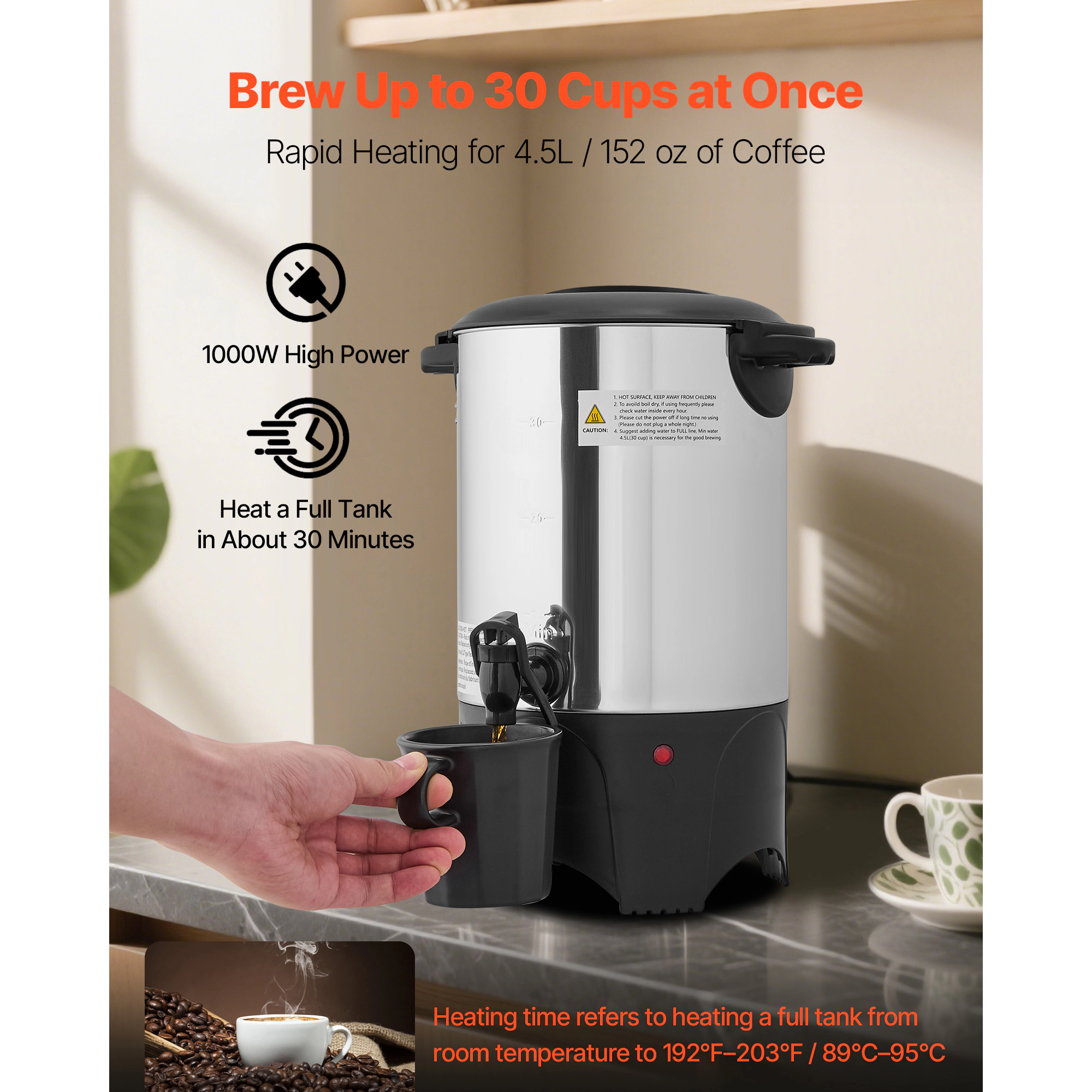 HONGGE Commercial Coffee Urn Hot Beverage Dispenser with Dripless Faucet Quick-Brewing Commercial Coffee Maker with