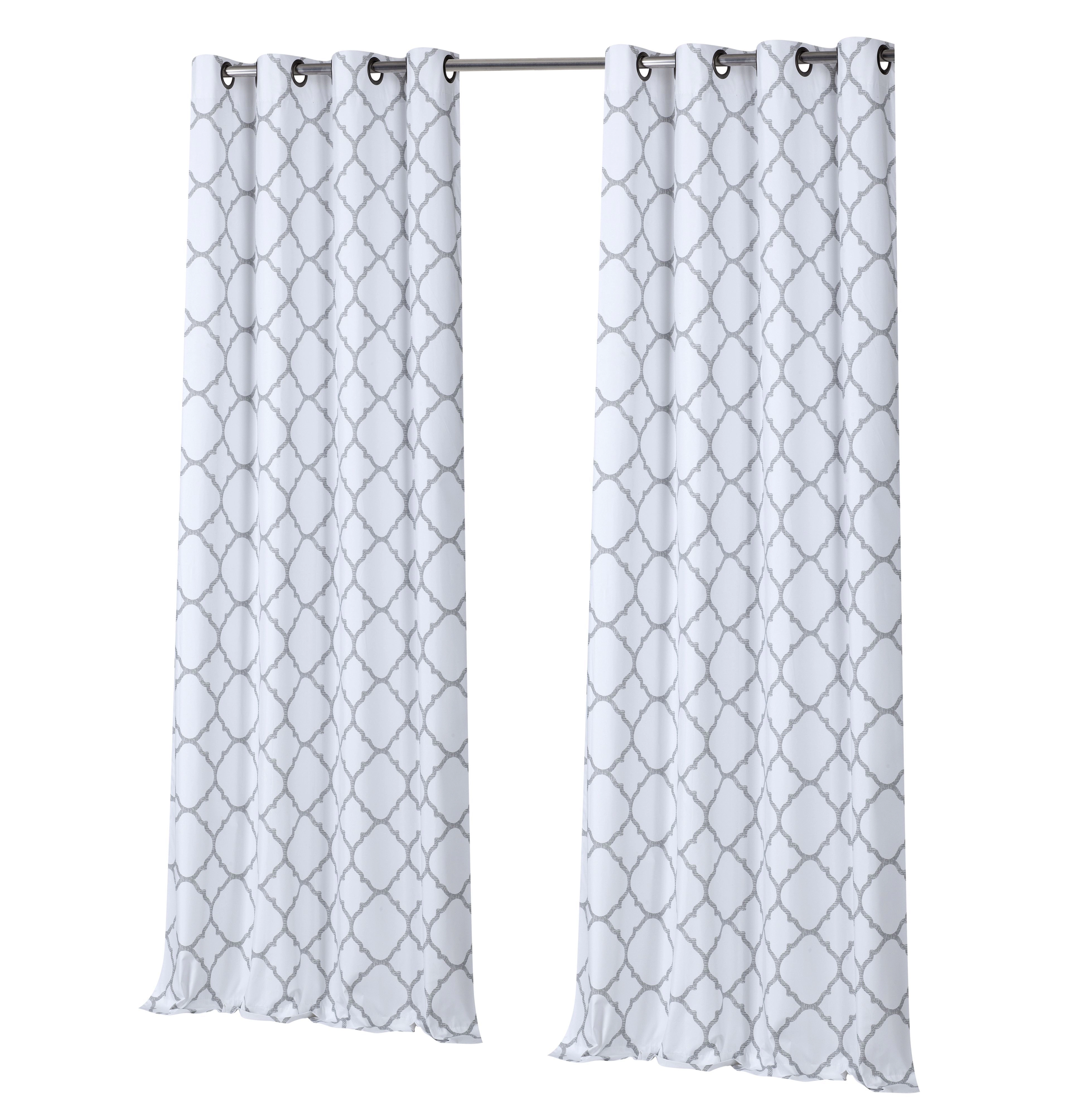 Kate Aurora 2 Piece Thermal Lined Gray & White Trellis Grommet Light Reducing Curtains - 52 in. W x 84 in. L