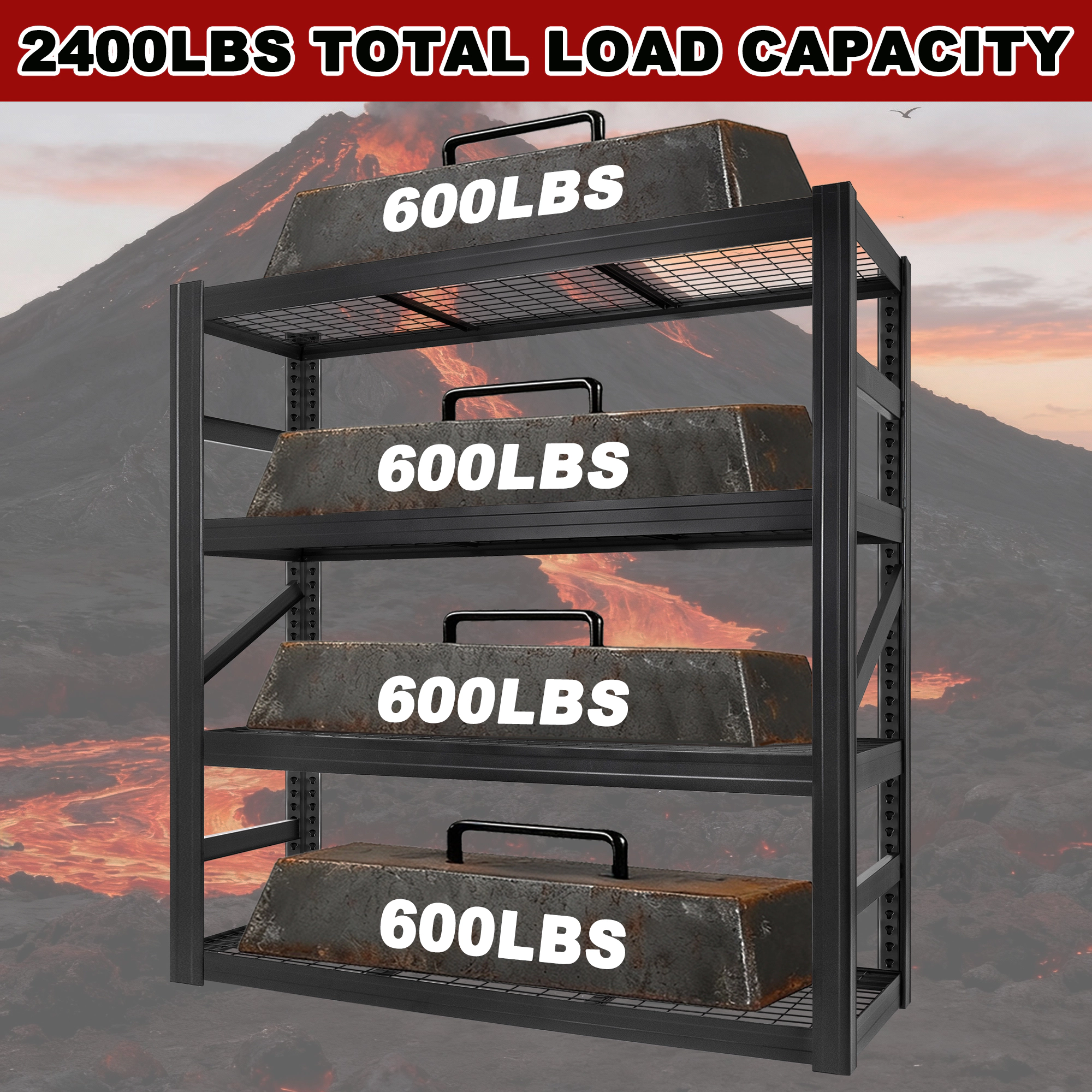 Flynama 4 Tiers Steel Industrial Duty Adjustable Garage Storage Shelving Unit in Black (71 in. W x 71 in. H x 24 in. D)