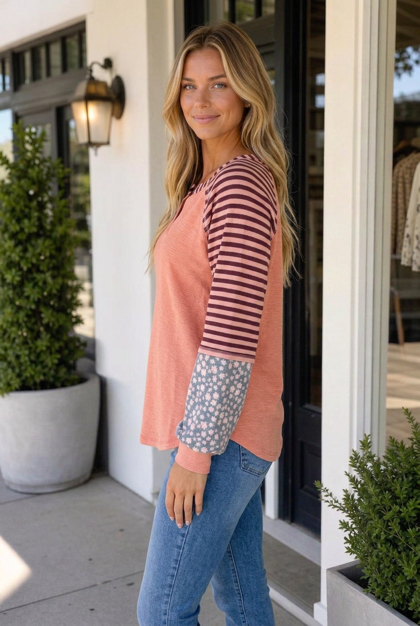 Threaded Pear Women's Blakely Sleeve Casual Top Long