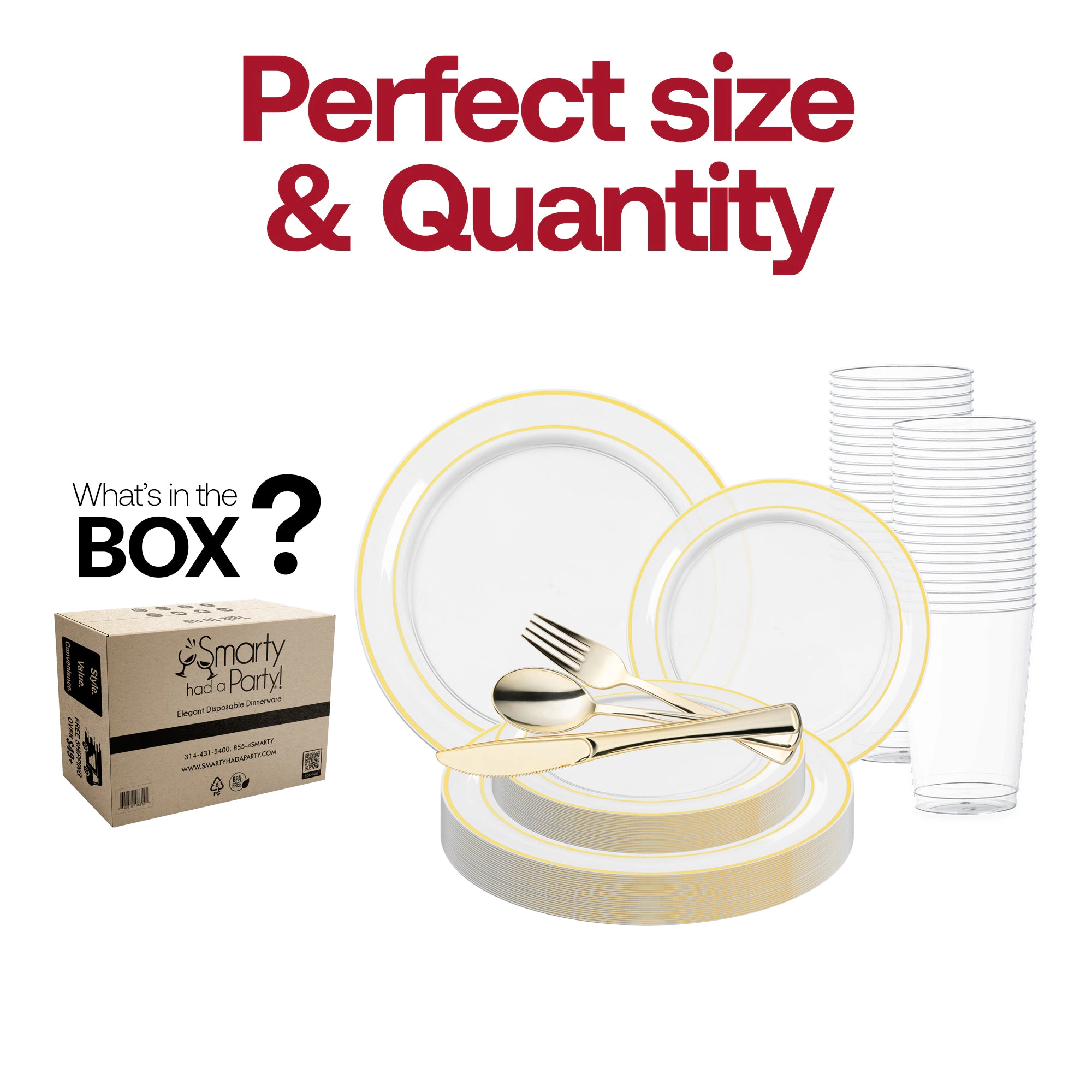 Smarty Had A Party Clear with Gold Edge Rim Plastic Wedding Value Set