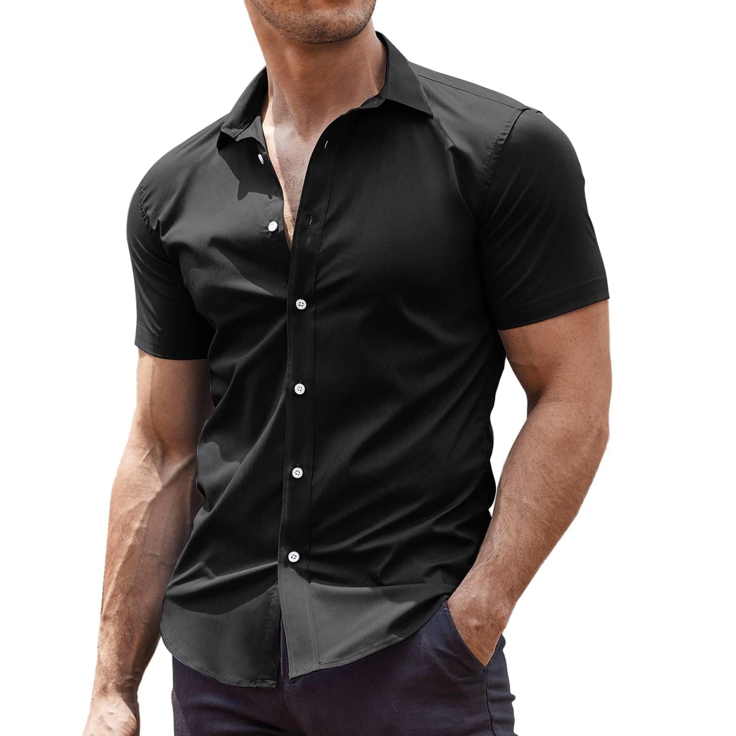 COOFANDY Mens Short Sleeve Button Down Shirts  Collared Slim Fit Casual Tops