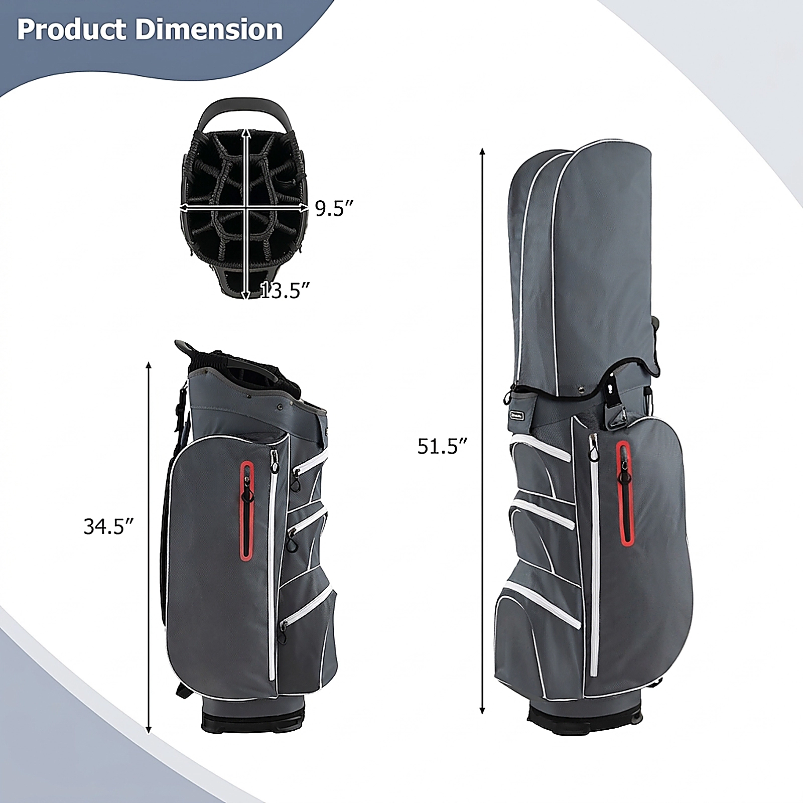 SUGIFT 9.5-in Top Lightweight Polyester Golf Cart Bag 15-Way Dividers 10 x 8.5 in Base 5-lb Net Weight Sports Bag Red
