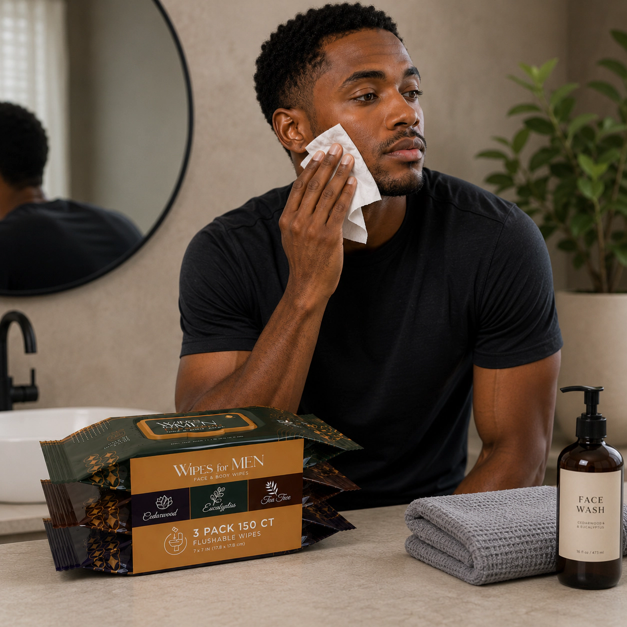 Pursonic Men's Grooming & Freshness Care Bundle Refresh Face and Body Wipes & Rechargeable Beard and Body Trimmer