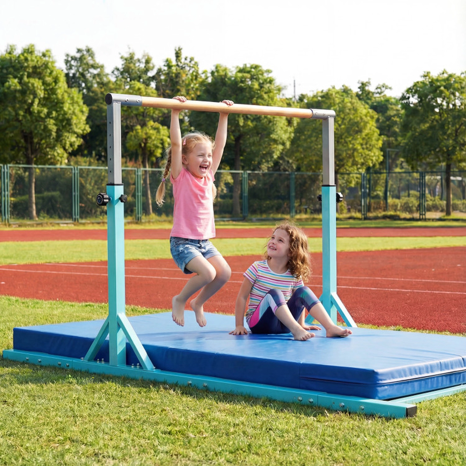 SUGIFT 8-ft Adjustable Double Horizontal Parallel Bars, 350-lb Capacity, Green