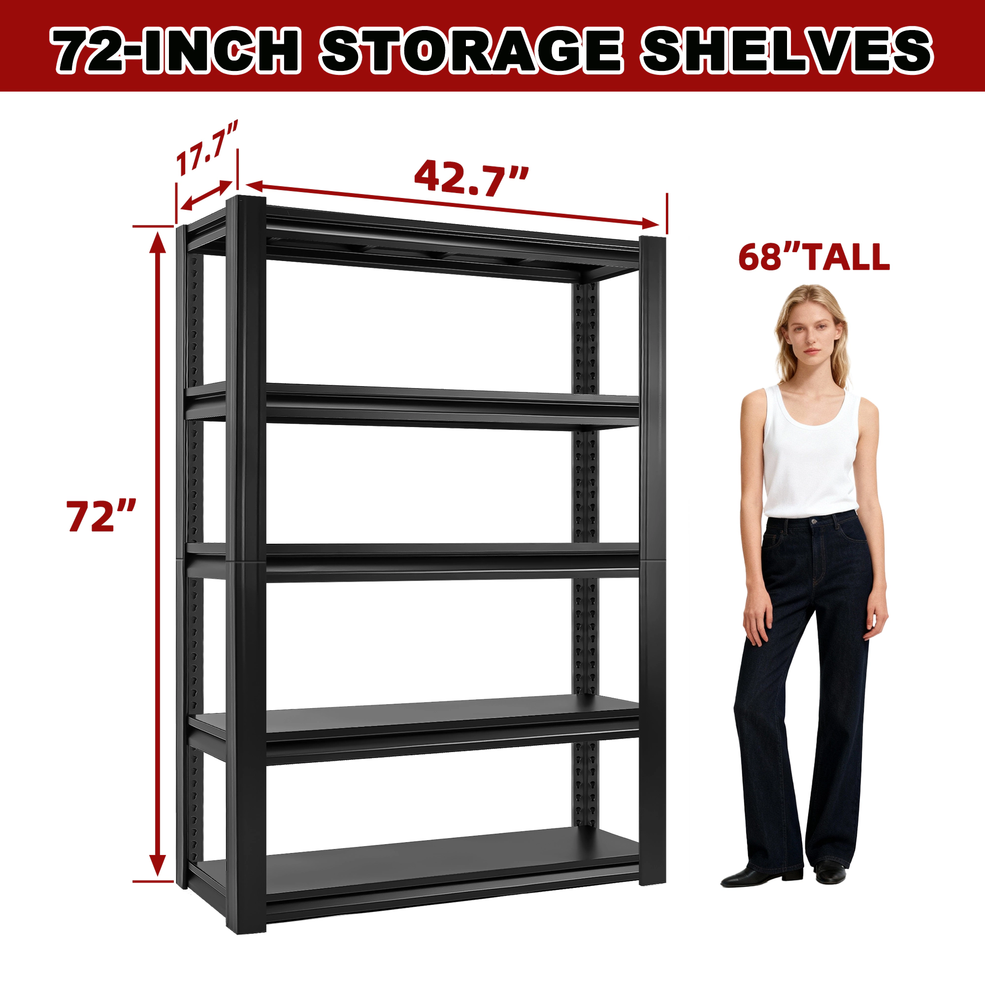 Flynama 5 Tier Heavy Duty Black Utility Shelving Unit 47 in W x 18 in D x 72 in H