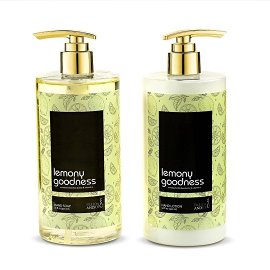 Freida and Joe  Women Lemon Citrus Hand Soap & Lotion Set Wooden Holder Unisex Valentine's Gift