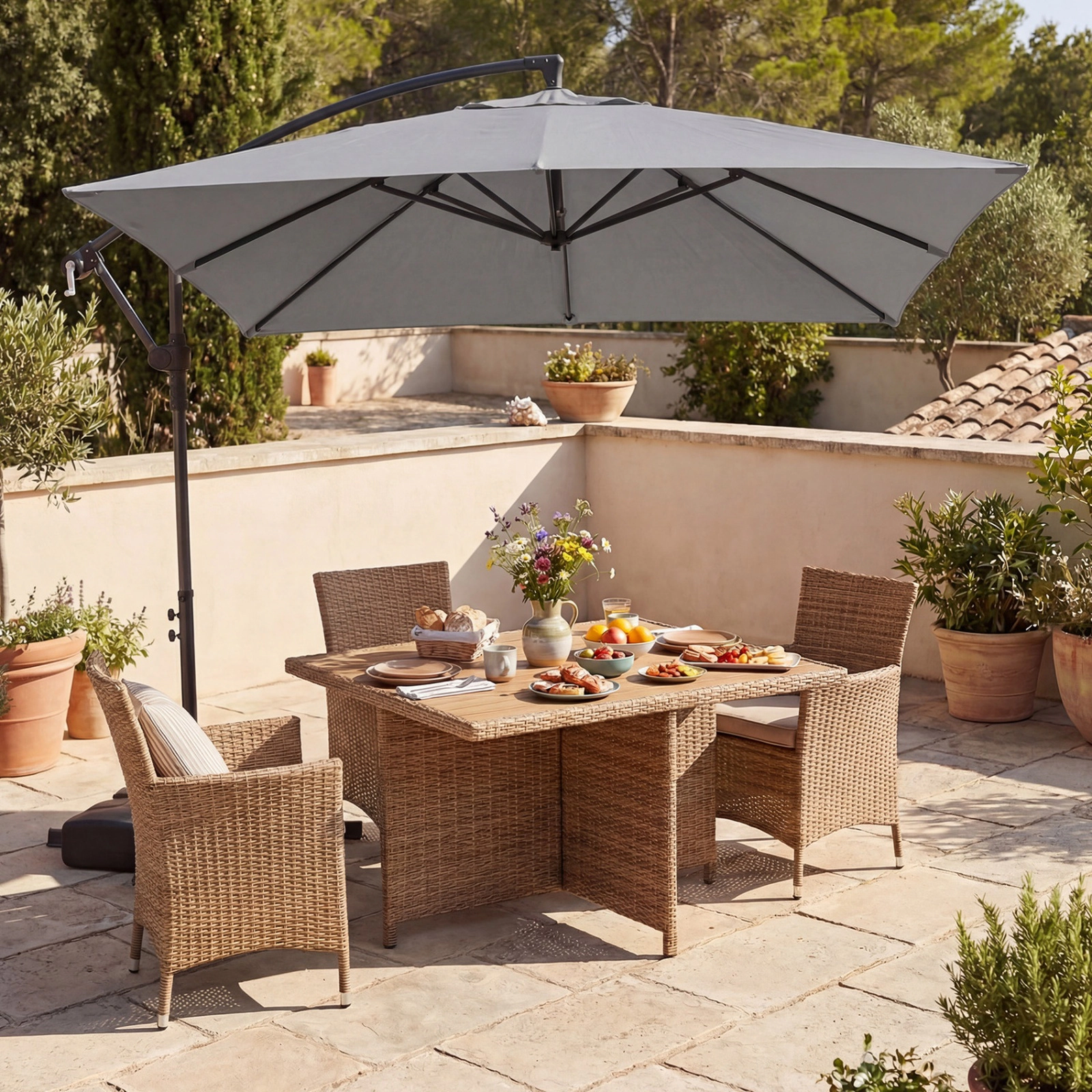 SUGIFT Gray 8 x 8 ft Square Offset Cantilever Patio Umbrella with 360 Degree Rotation
