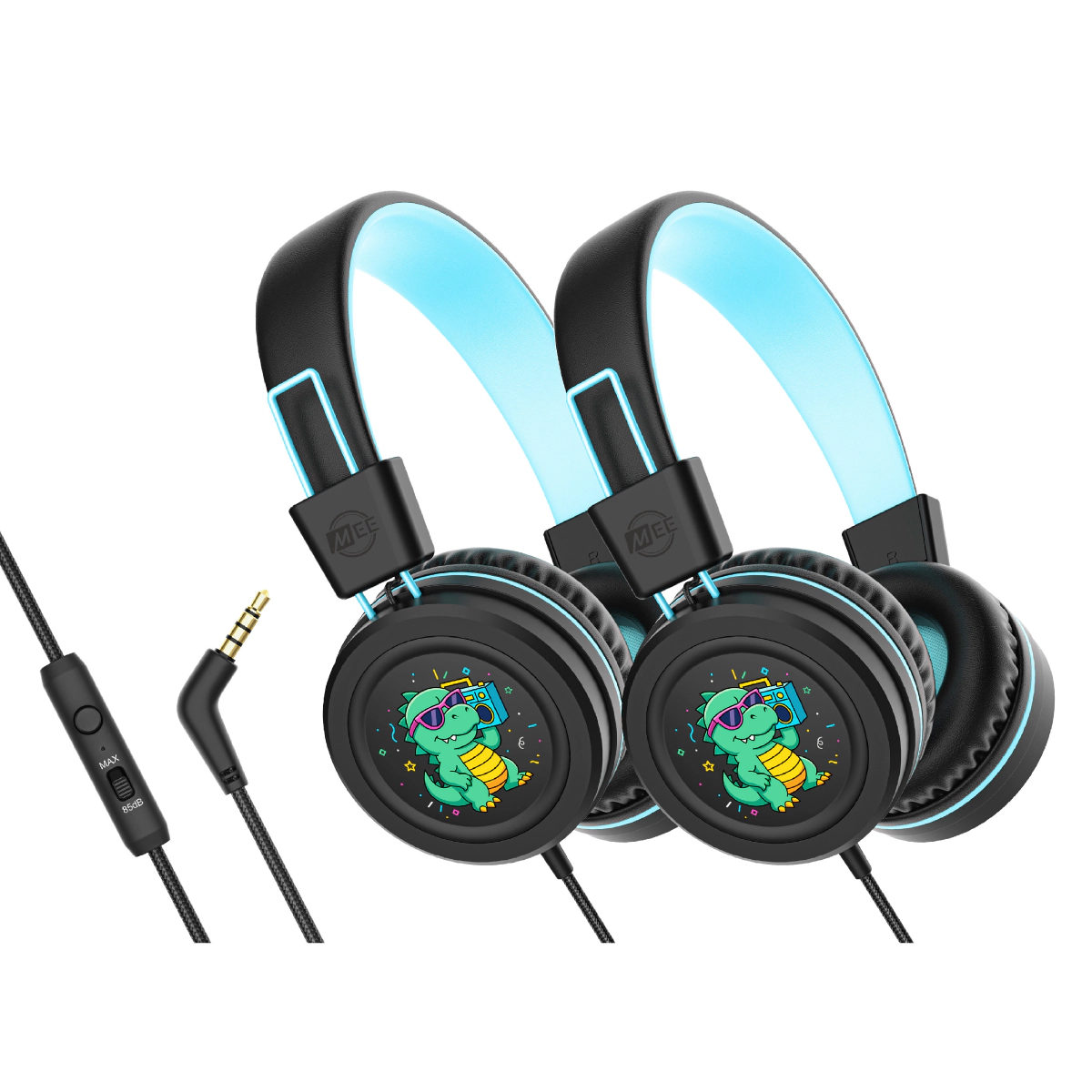 MEE audio KidJamz KJ55AUX (2 Pack) 3.5mm Safe Listening Kid's Headphones with Headset