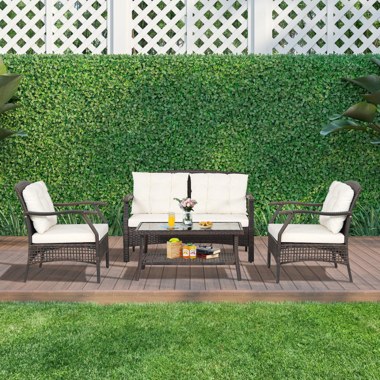 Hivvago 4 Pieces Outdoor Rattan Conversation Set With Protective Cover