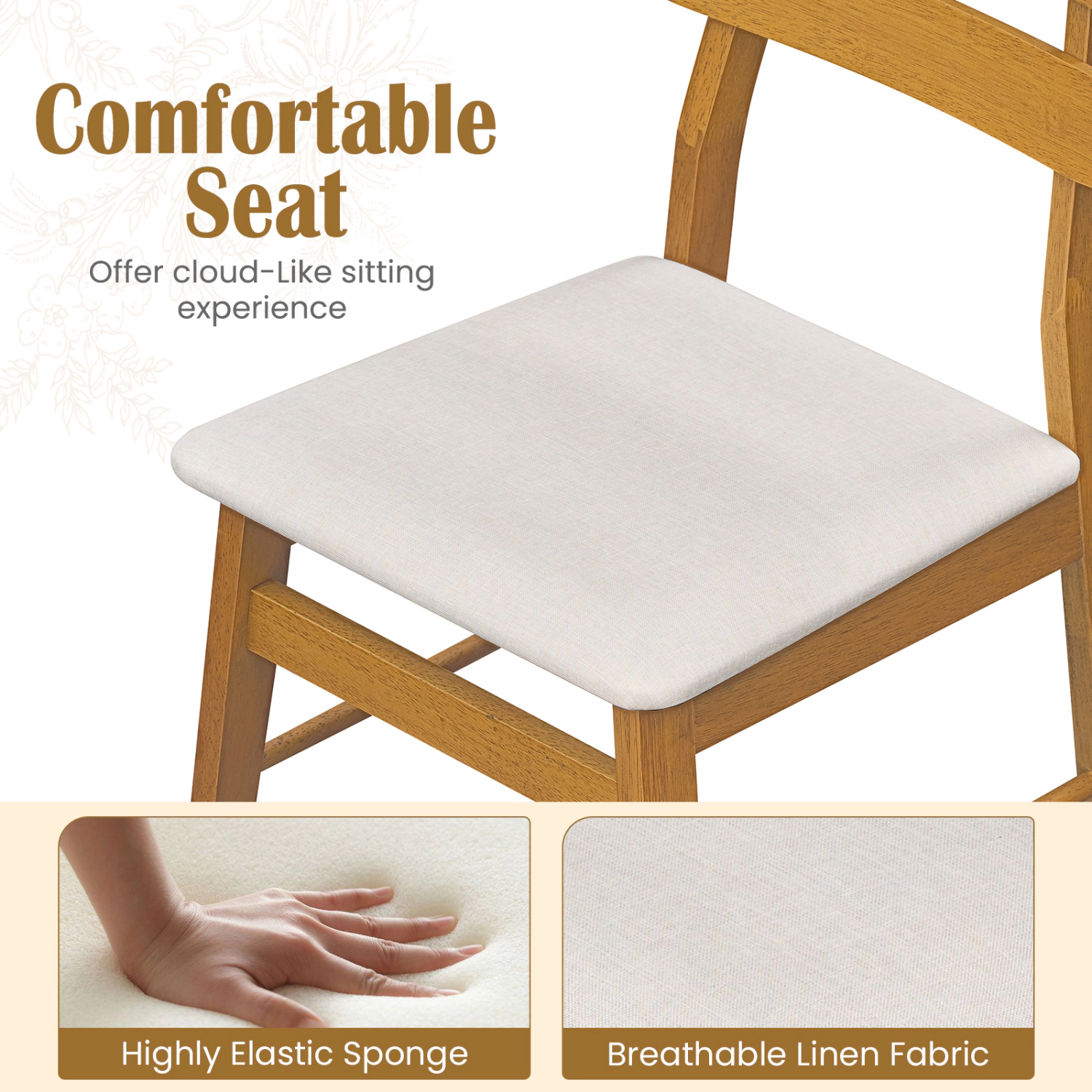 LJG Set of 4 Upholstered Dining Chairs with Padded Seat and Solid Wood Legs
