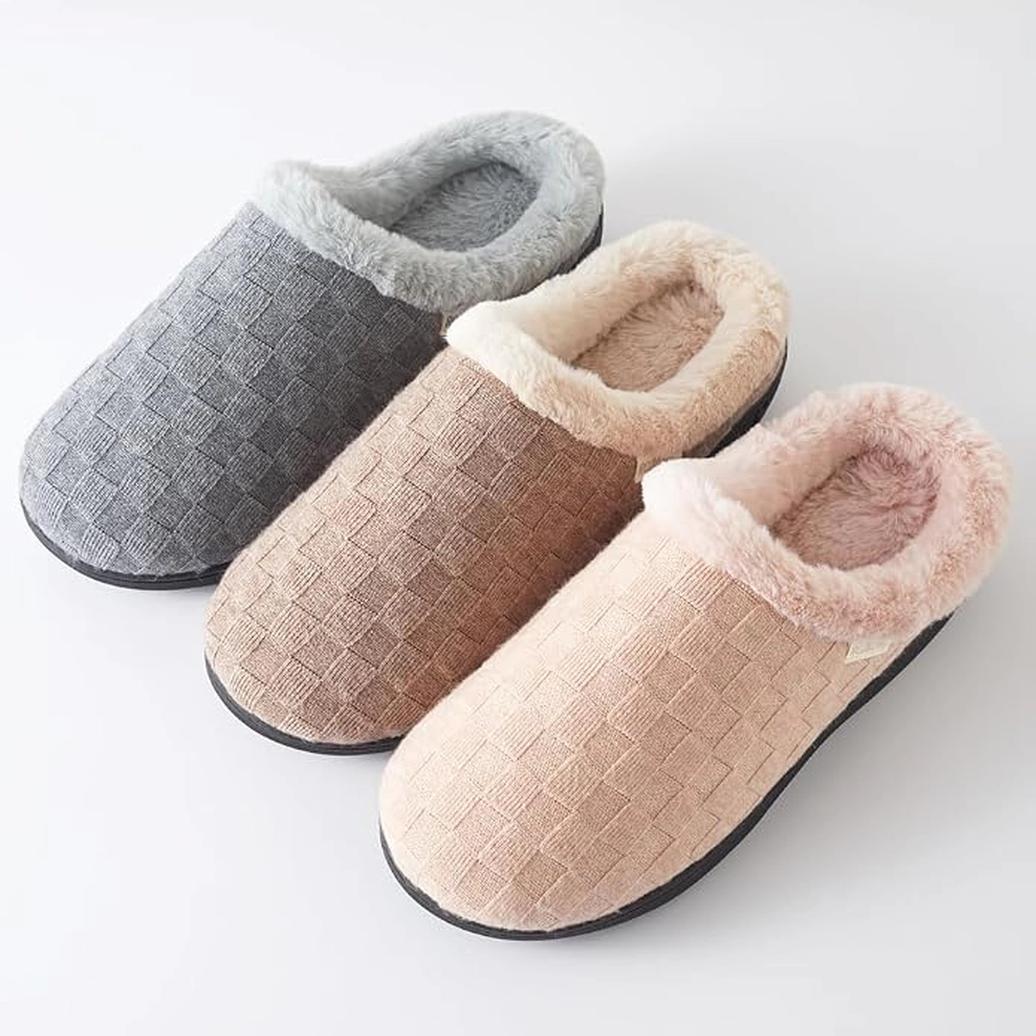 Women’s Woven Knit Fleece Clog Slippers, Cozy Plush Faux Fur Lined Memory Foam House Shoes