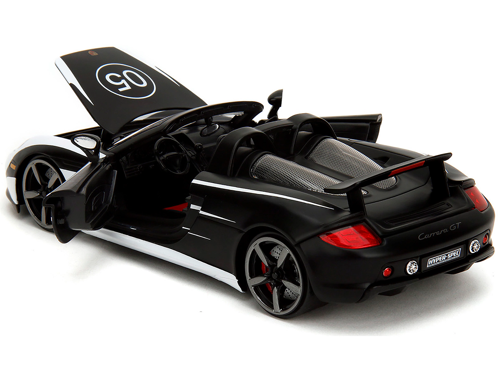 Jada Porsche Carrera Gt Convertible #05 Black With White Graphics "Hyper-Spec" Series 1/24 Diecast Model Car By Jada