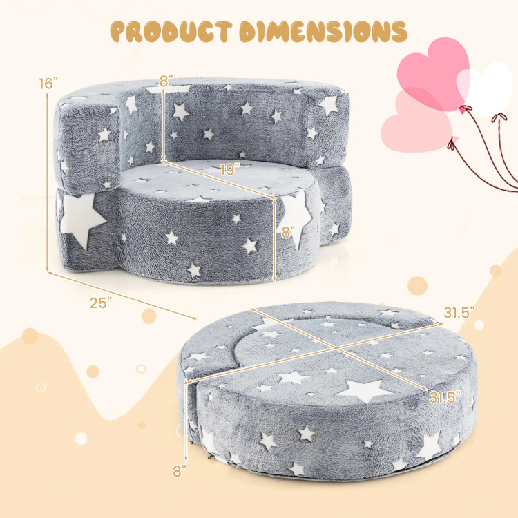 Hivvago 2-In-1 Convertible Glow In The Dark Kids Sofa With Removable Washable Cover-Gray