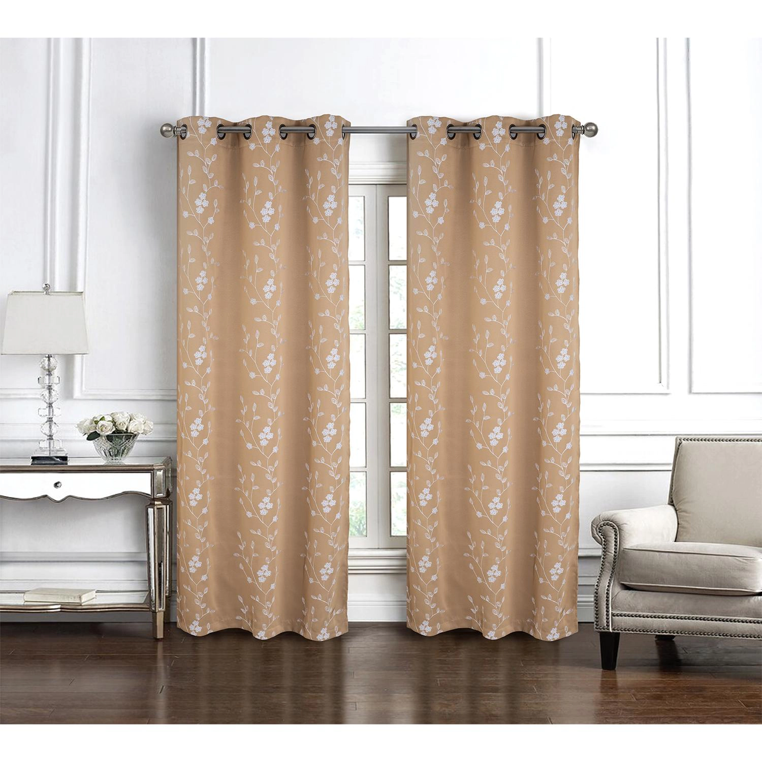 RT Designer Collection Lilian Embroidered Blackout Luxurious Decorative Grommet Curtain Panel 54" x 95" Taupe