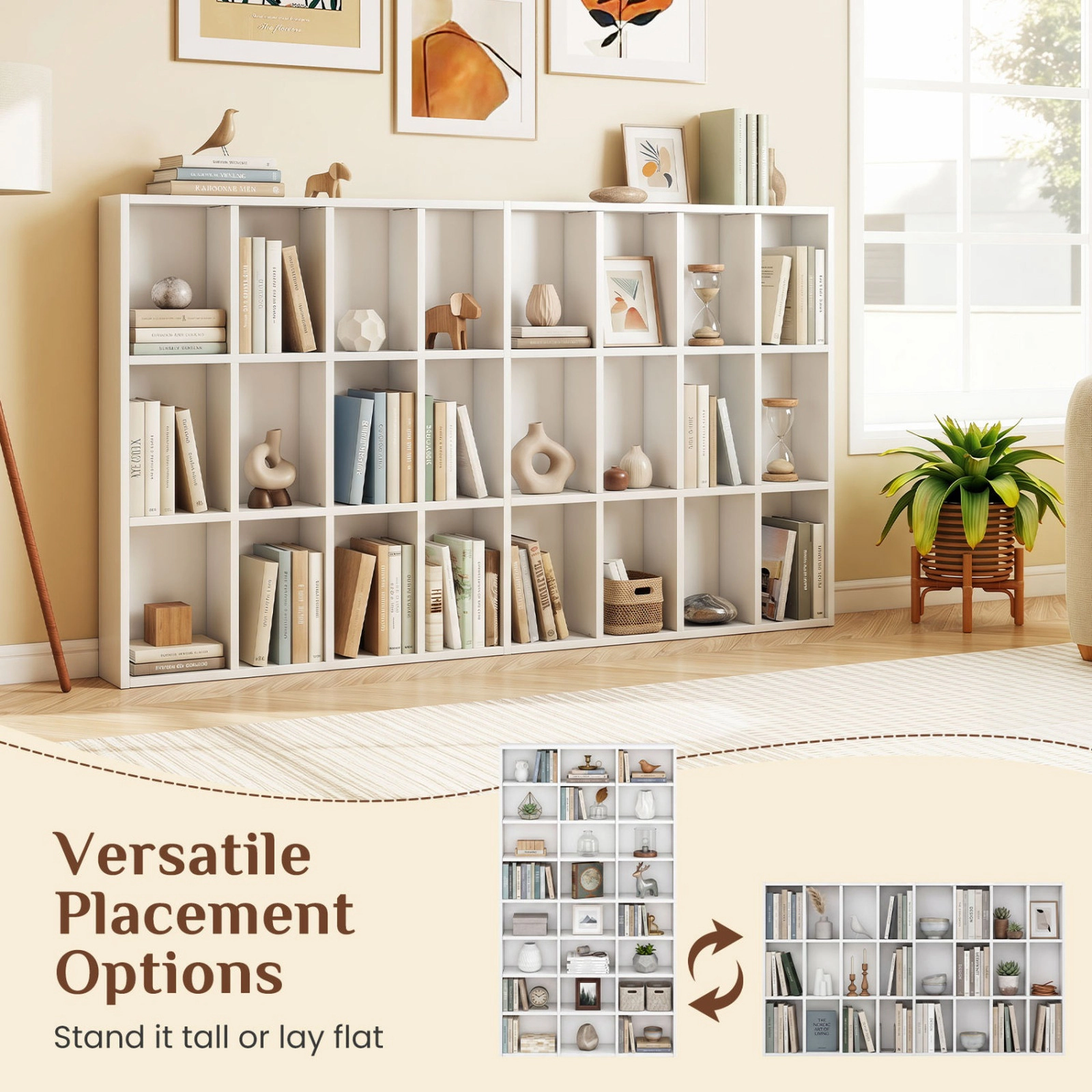 SUGIFT 70-in Tall 24-Cube Bookshelf Storage Organizer 11-lb Cube Capacity 44-lb Top Shelf Capacity White
