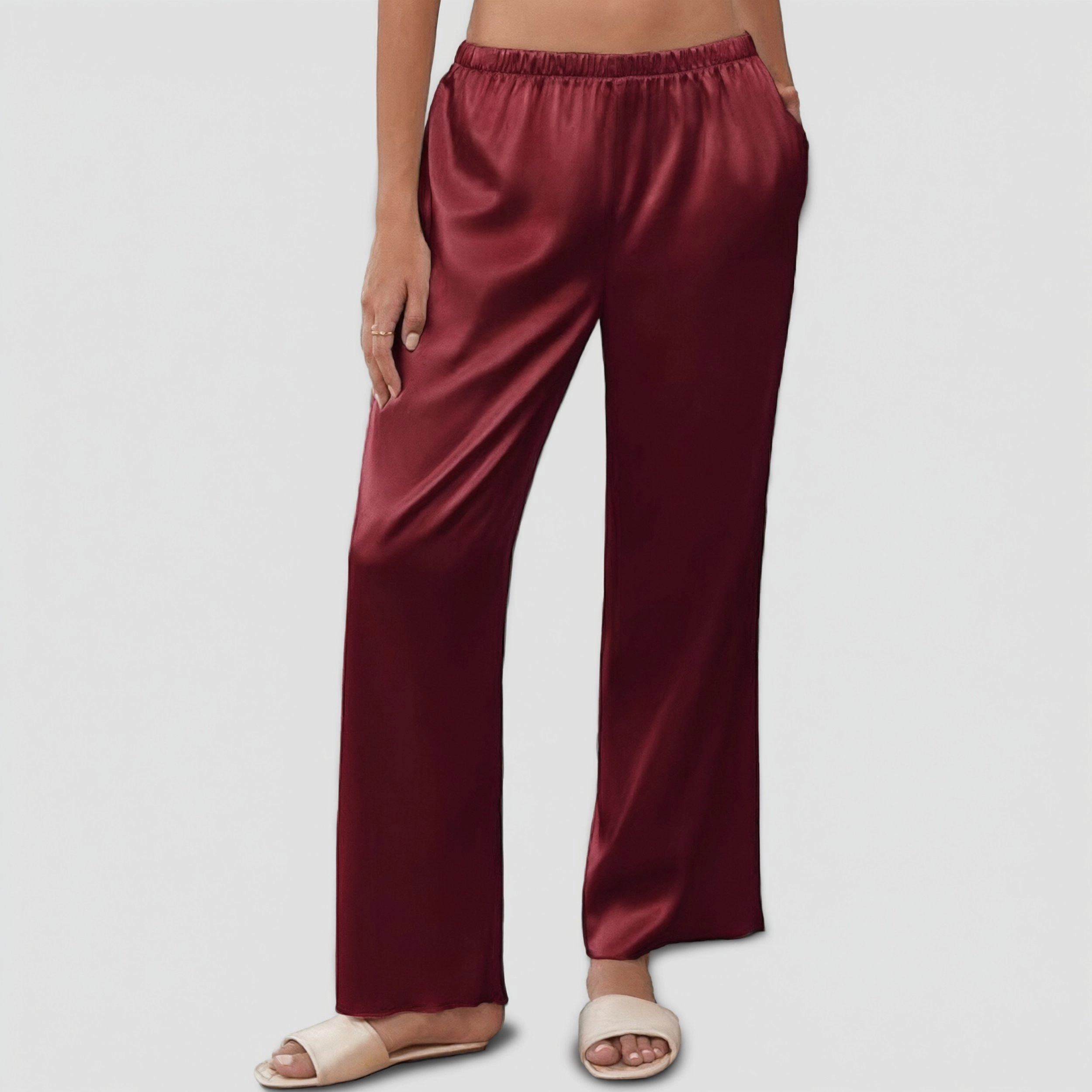 Ekouaer Womens Silk Satin Wide Leg Pajama Sleep Pants Loose Lounge Elastic Waist