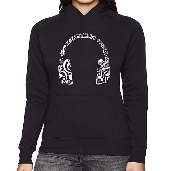 LA Pop Art Music Note Headphones - Women's Word Art Hooded Sweatshirt