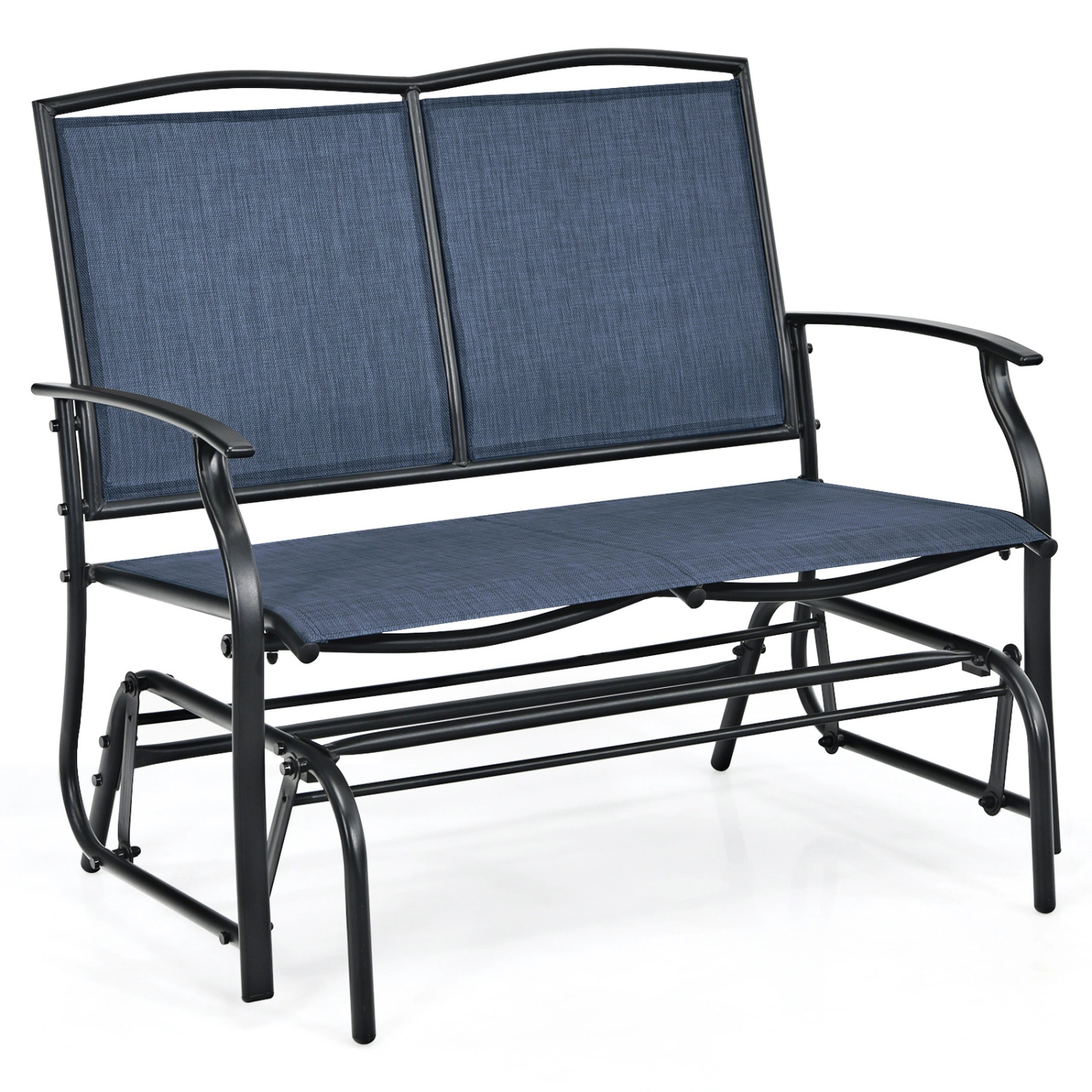 SUGIFT Steel Textilene Patio Rocking Loveseat Chair 396-Lb Capacity Seats 2 Navy Black Brown Gray