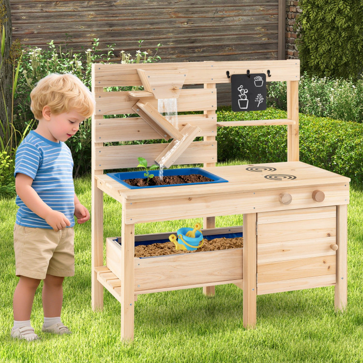 Hivvago Outdoor Play Pretend Kitchen with Detachable Sandbox and Removable Sink-Natural