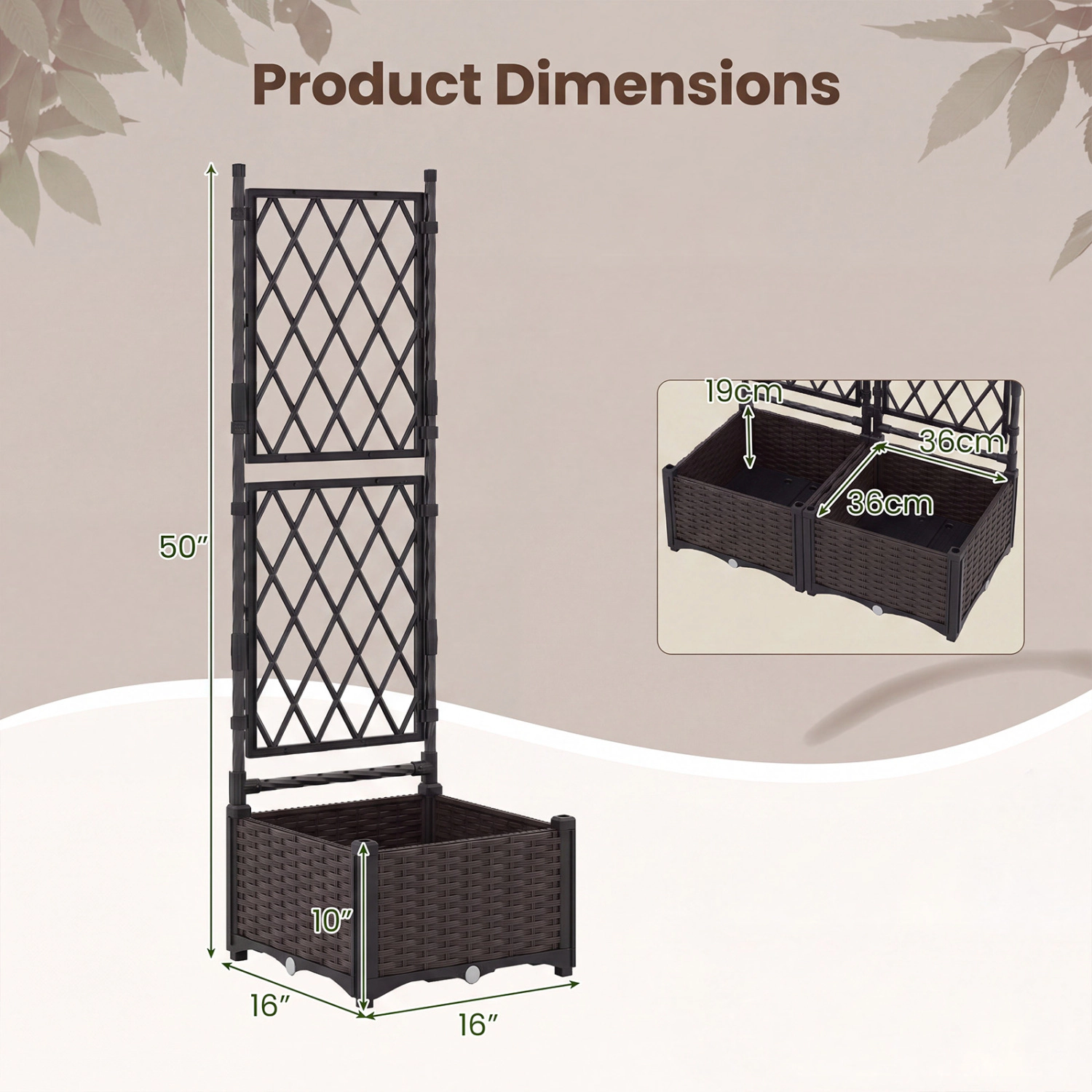 LJG Raised Garden Bed with Lattice Trellis Drainage Self-Watering Elevated Vertical Planter Boxes