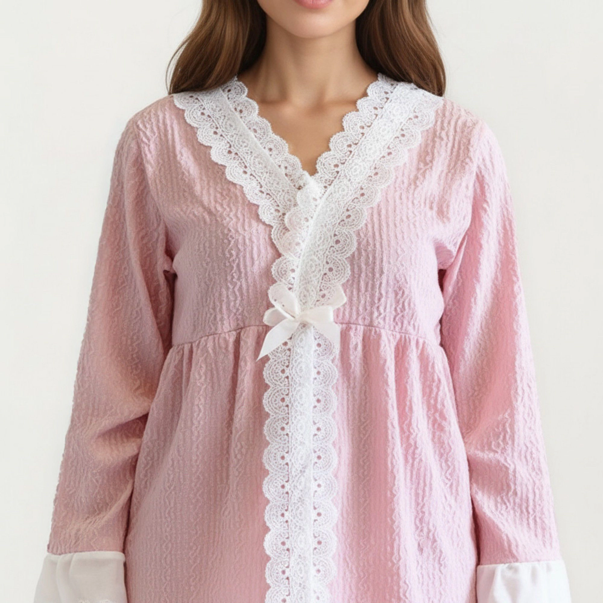 Anna-Kaci Women's 2-Piece Long Sleeve Pajama Top with Lace Trim and Matching Relaxed Fit Pants