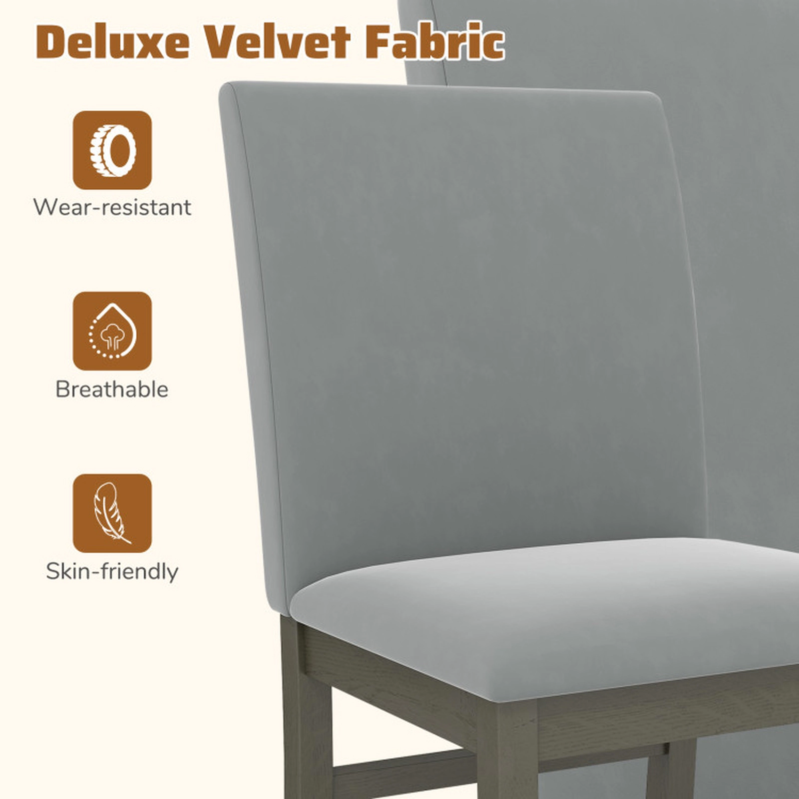 SUGIFT Upholstered Velvet Dining Chairs Set of 2 with High Back Rubber Wood Legs 400-Lb Capacity Gray