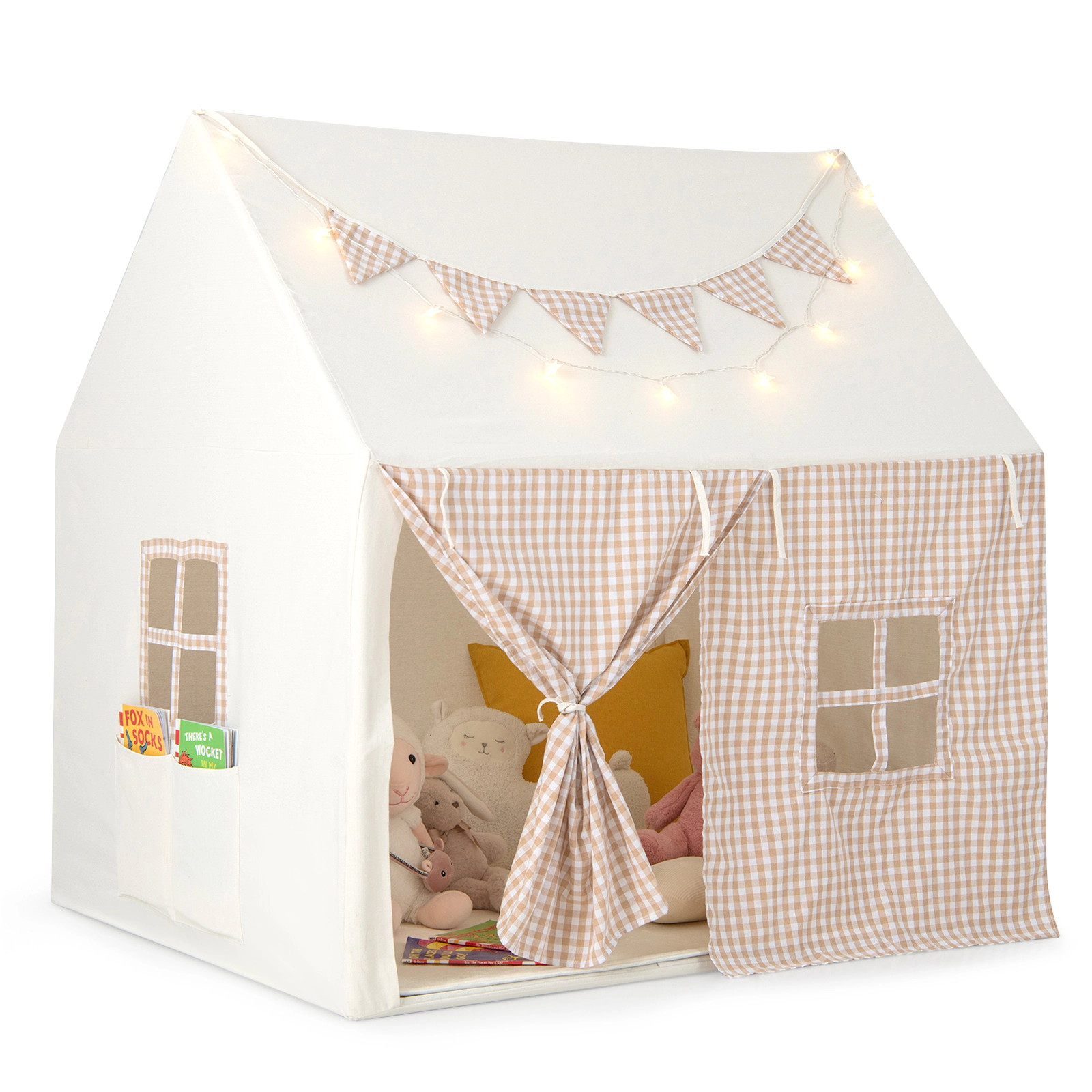 SUGIFT Beige Padded Mat and 2 Breathable Windows Large Kids Play Tent Playhouse