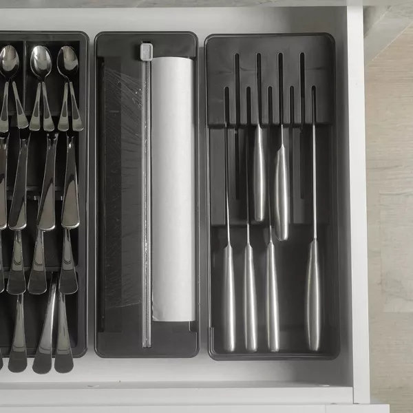 OU Aluminum Foil & Wrap Organizer w/ Cutter for 12" Roll, Kitchen Organizer, Plastic Dispenser