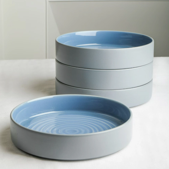 Stone Lain Elica 12-Piece Stoneware Dinnerware Set, Service for 4, Blue and Grey