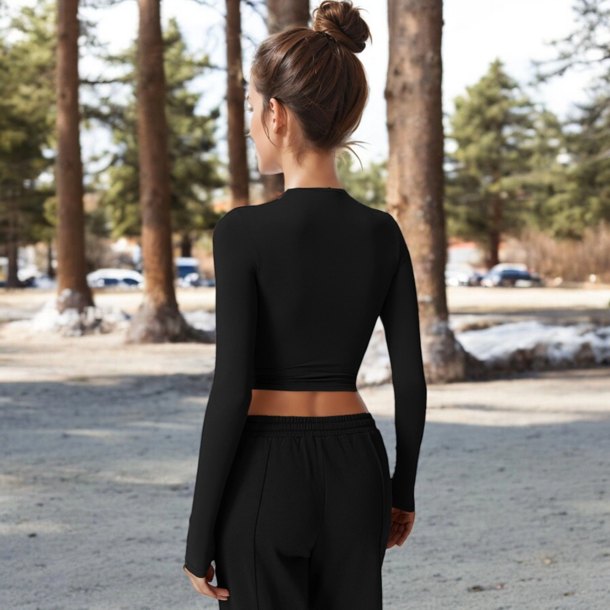 Anna-Kaci Women's Long Sleeve Mock Neck Cropped Activewear Top