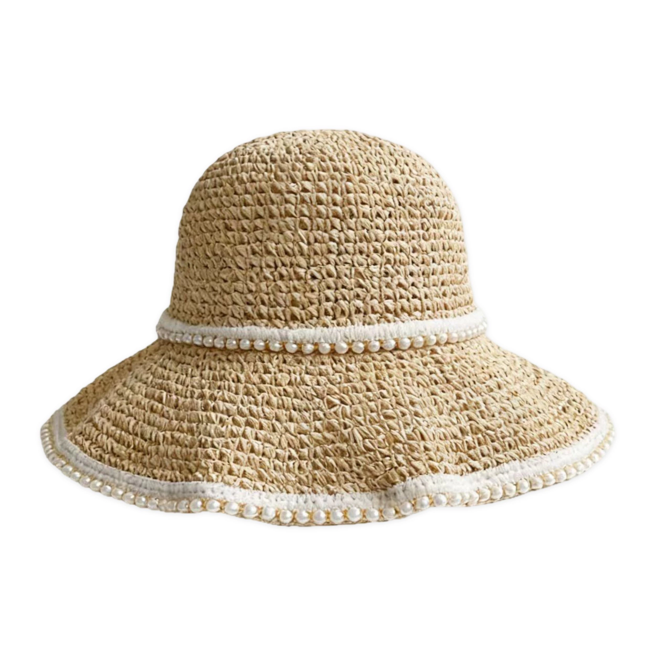 Anna-Kaci Womens Wide Brim Straw Sun Hat Fabric Trim Beach Vacation UV Protection Summer