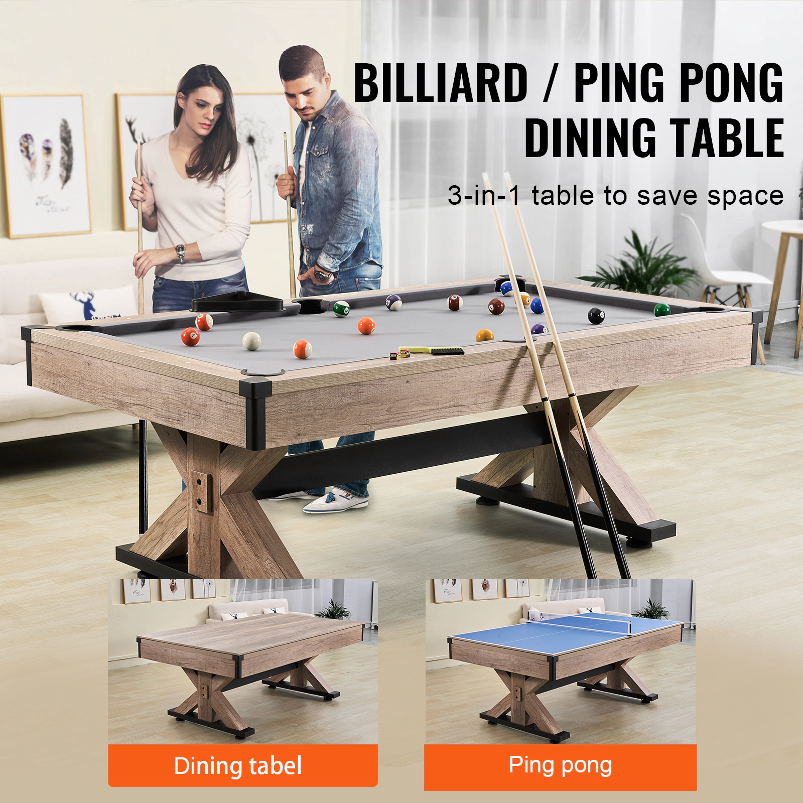 HONGGE Billiards Table Pool Table Set Includes with Cloth for Family Game Room