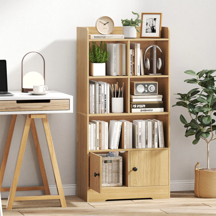 Hivvago 4 Tiers Bookshelf with Cubes Display Shelf and 2 Doors
