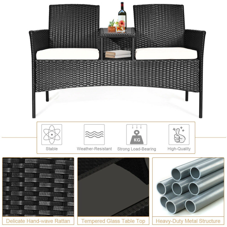 Hivvago Wicker Patio Conversation Furniture Set With Removable Cushions And Table