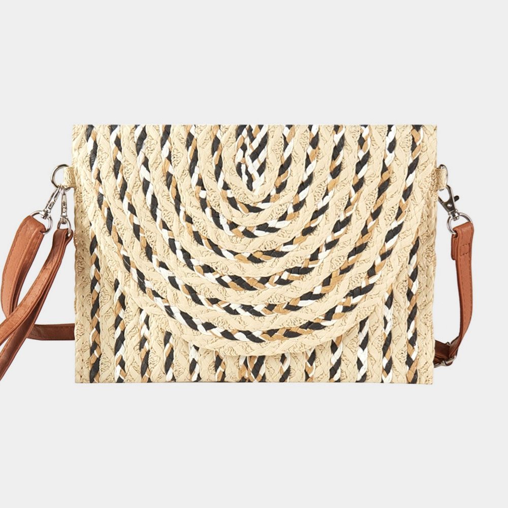 Fashnzfab Multi Color Straw Clutch / Crossbody Bag