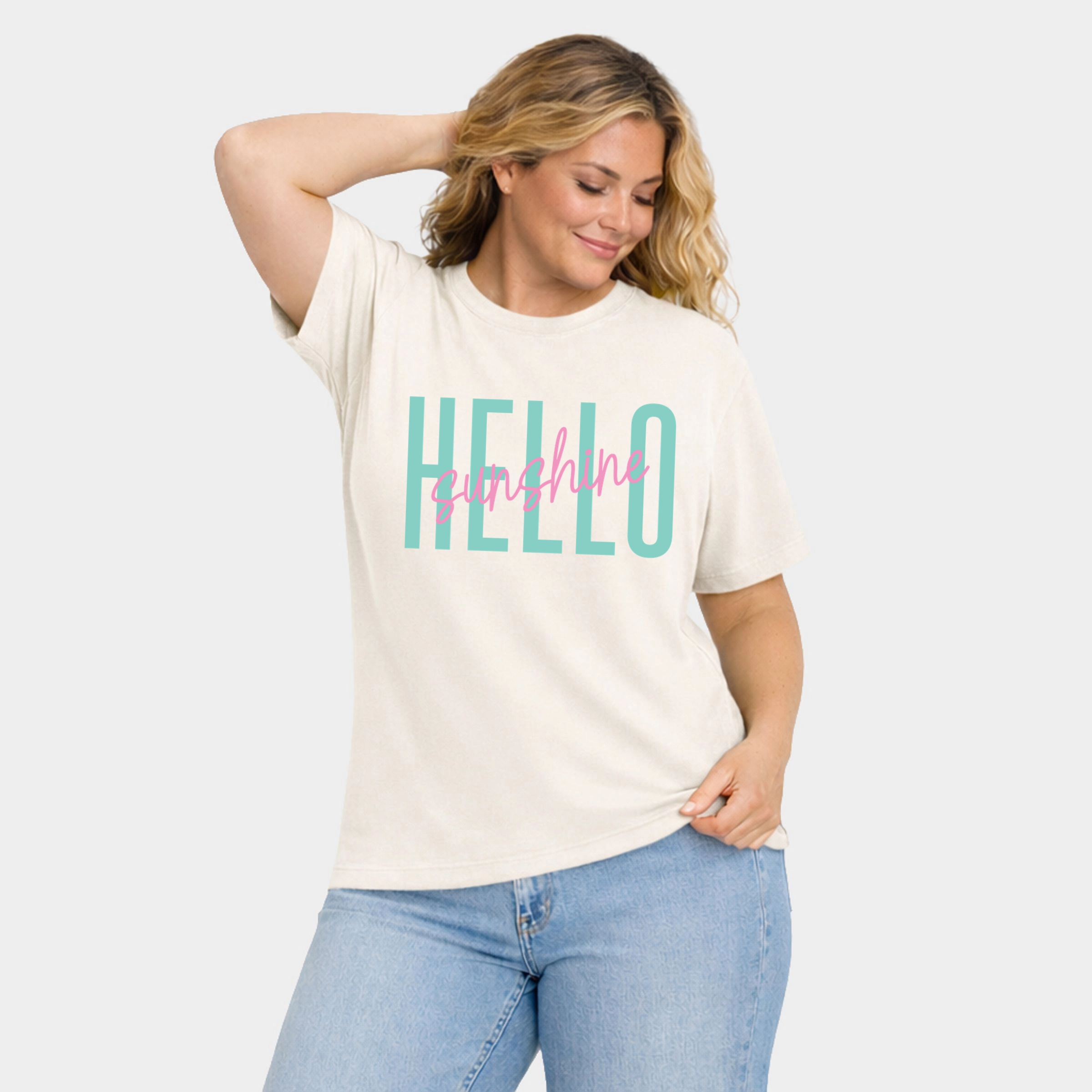 Simply Sage Market - Hello Sunshine Tall Women's Plus Sized Garment Dyed Graphic T-Shirt