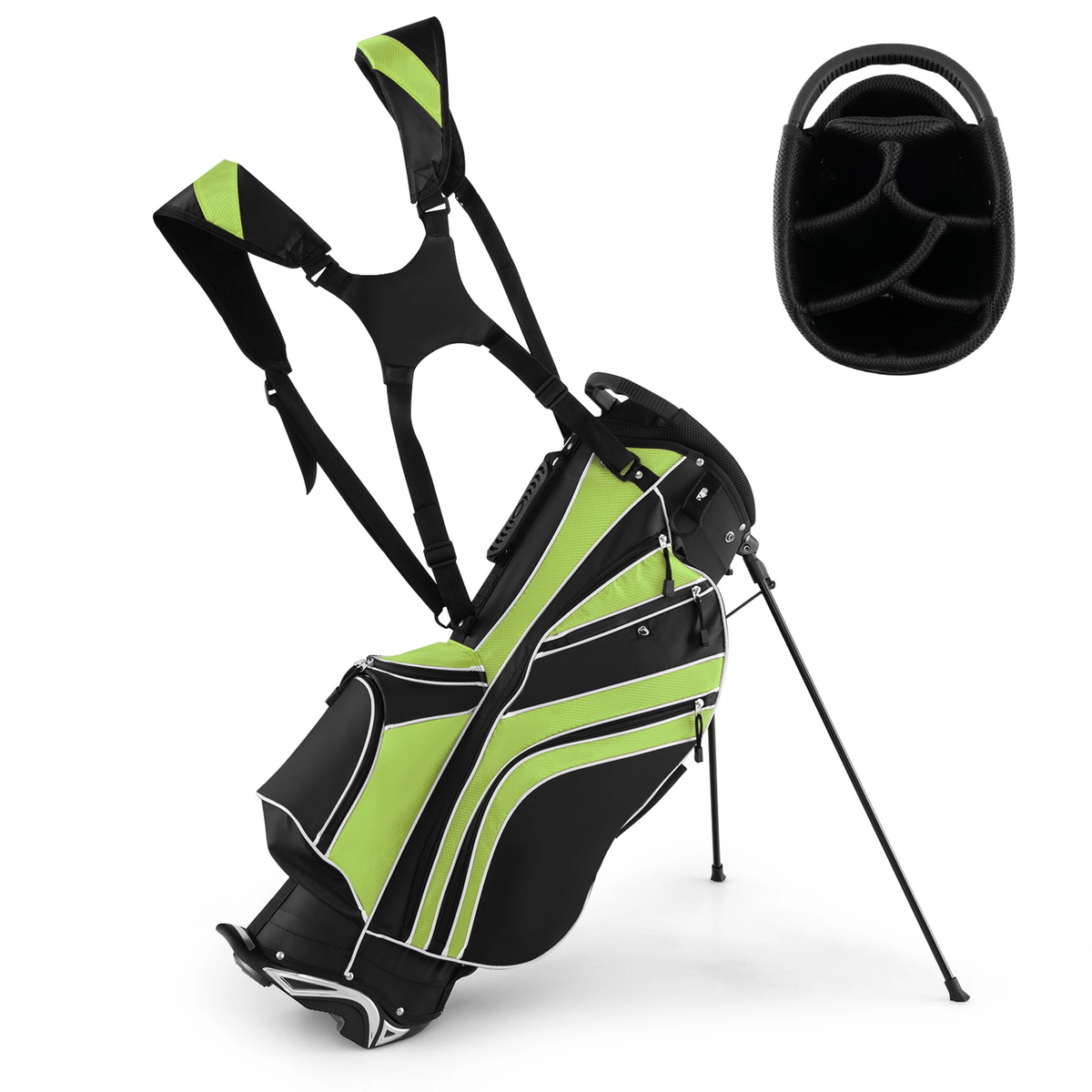 SUGIFT Green 6-Way Top Divider Umbrella Holder and Padded Straps Golf Stand Cart Bag