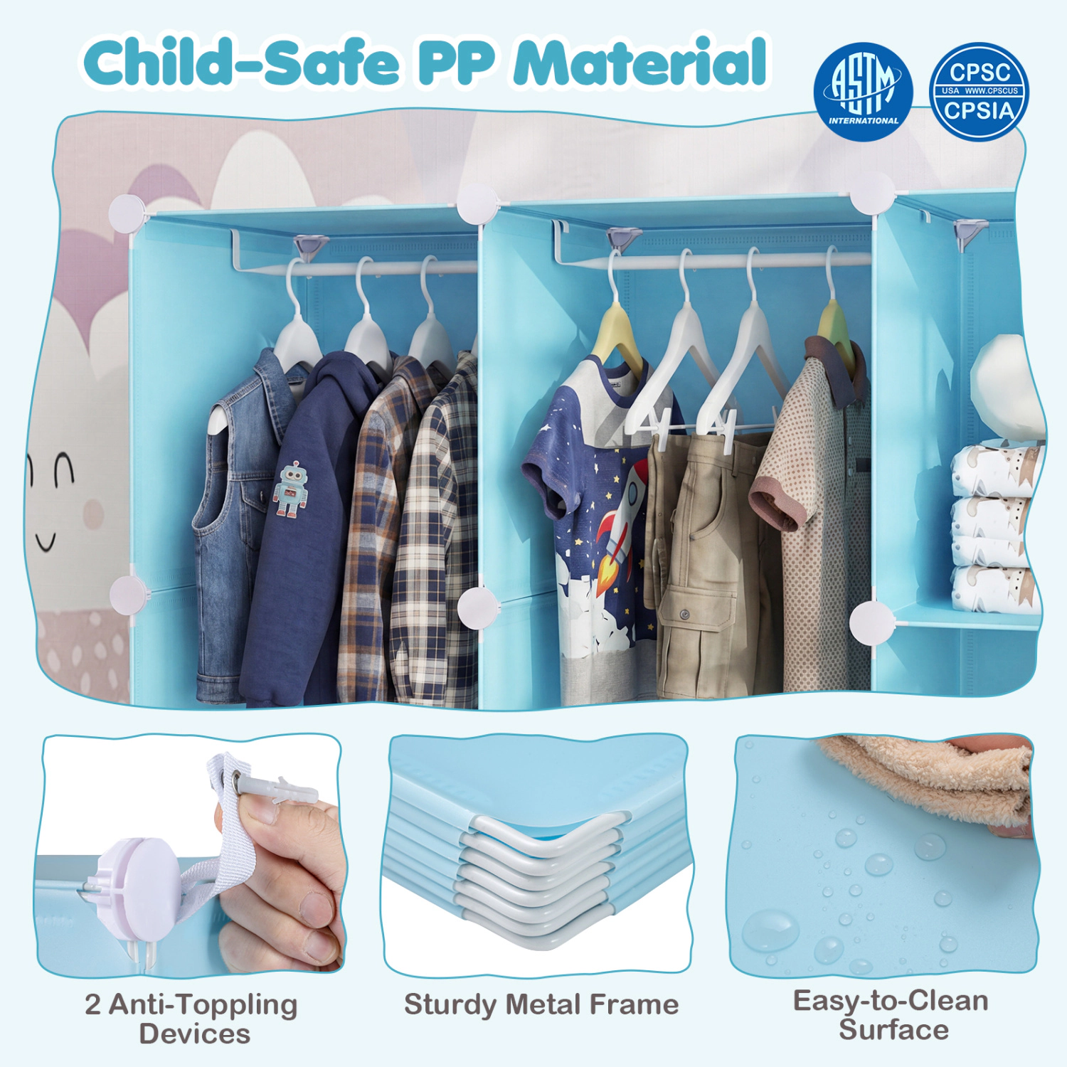 Hivvago Modular Baby Wardrobe with 13 Cubes and Hanging Rod Shelves Stackable